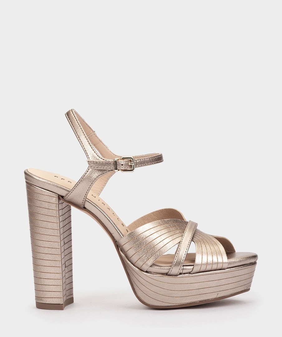 Calzado Pedro Miralles | Sandalias De Tacon De Piel Napa Metal Humo