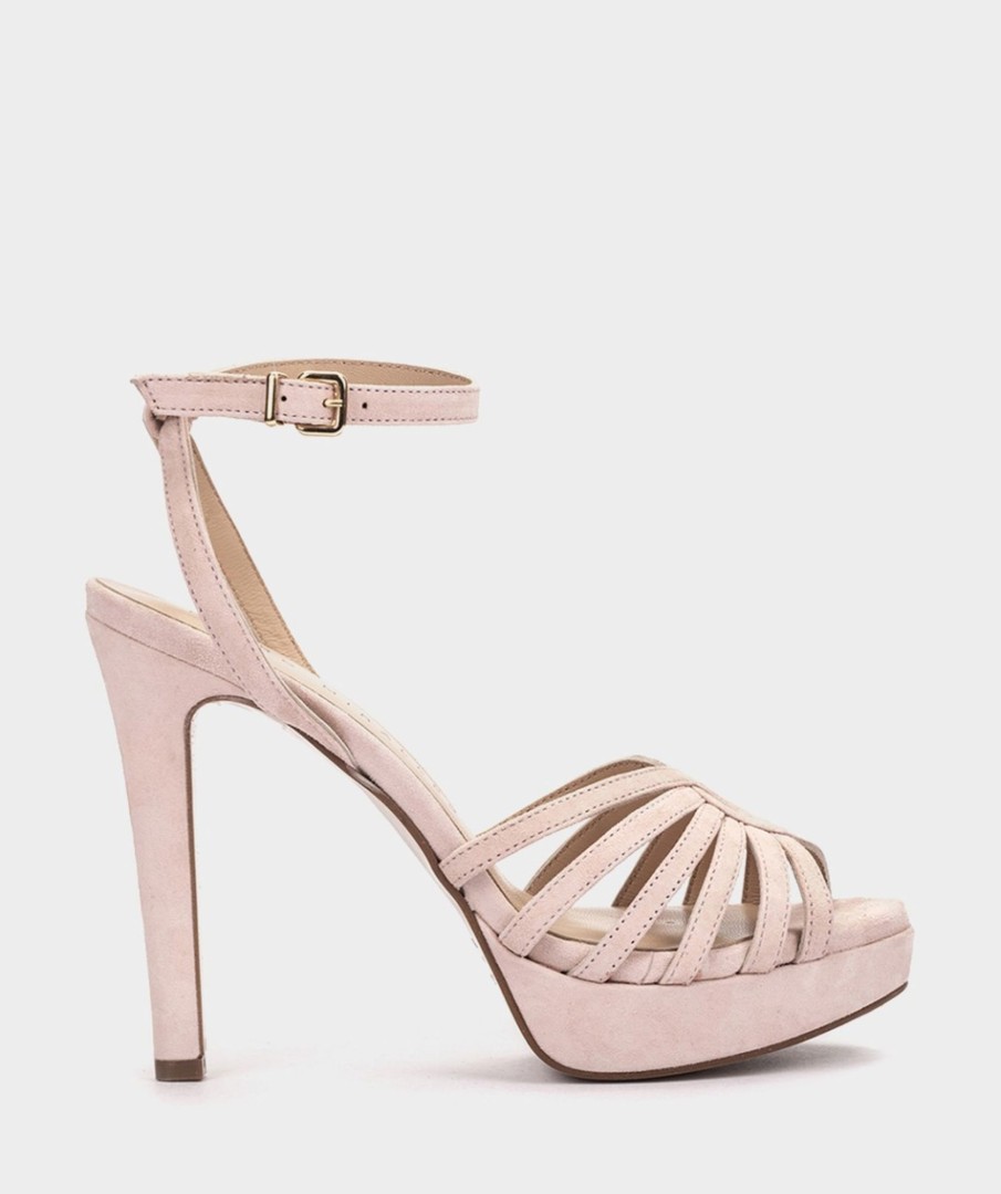 Calzado Pedro Miralles | Sandalias De Tacon Con Plataforma De Piel De Ante En Color Nude Amalfi Nude