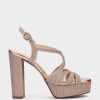 Calzado Pedro Miralles | Sandalias De Tacon Con Plataforma De Tejido Brillante En Color Nude Nadia Nude