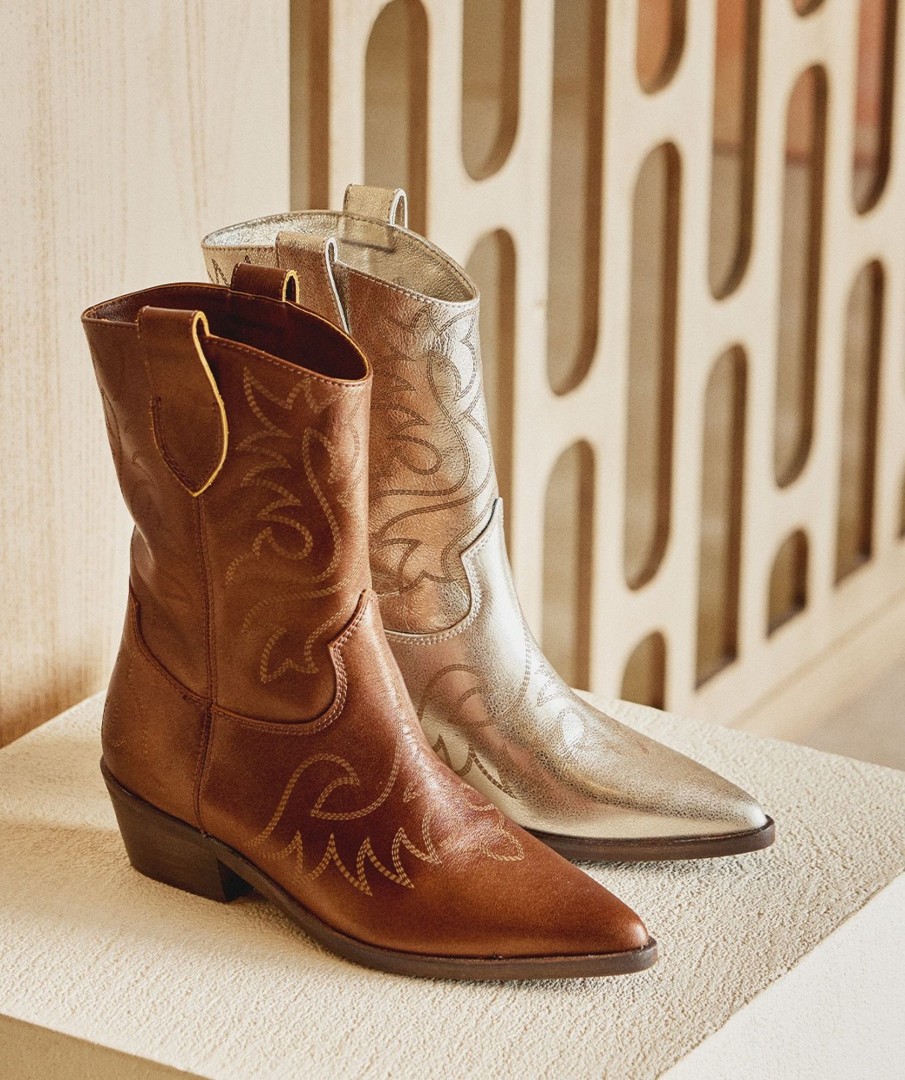 Calzado Pedro Miralles | Botines Cowboy De Piel Nacar Bronce