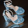 Calzado Pedro Miralles | Sandalias De Tacon Con Plataforma De Piel Serpiente Metal Blue