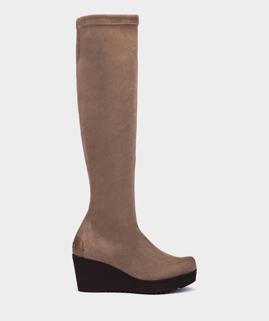 Calzado Pedro Miralles | Botas Altas De Tejido Elastico. Ante Strech Taupe