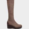 Calzado Pedro Miralles | Botas Altas De Tejido Elastico De Color Marron Ante Strech Taupe