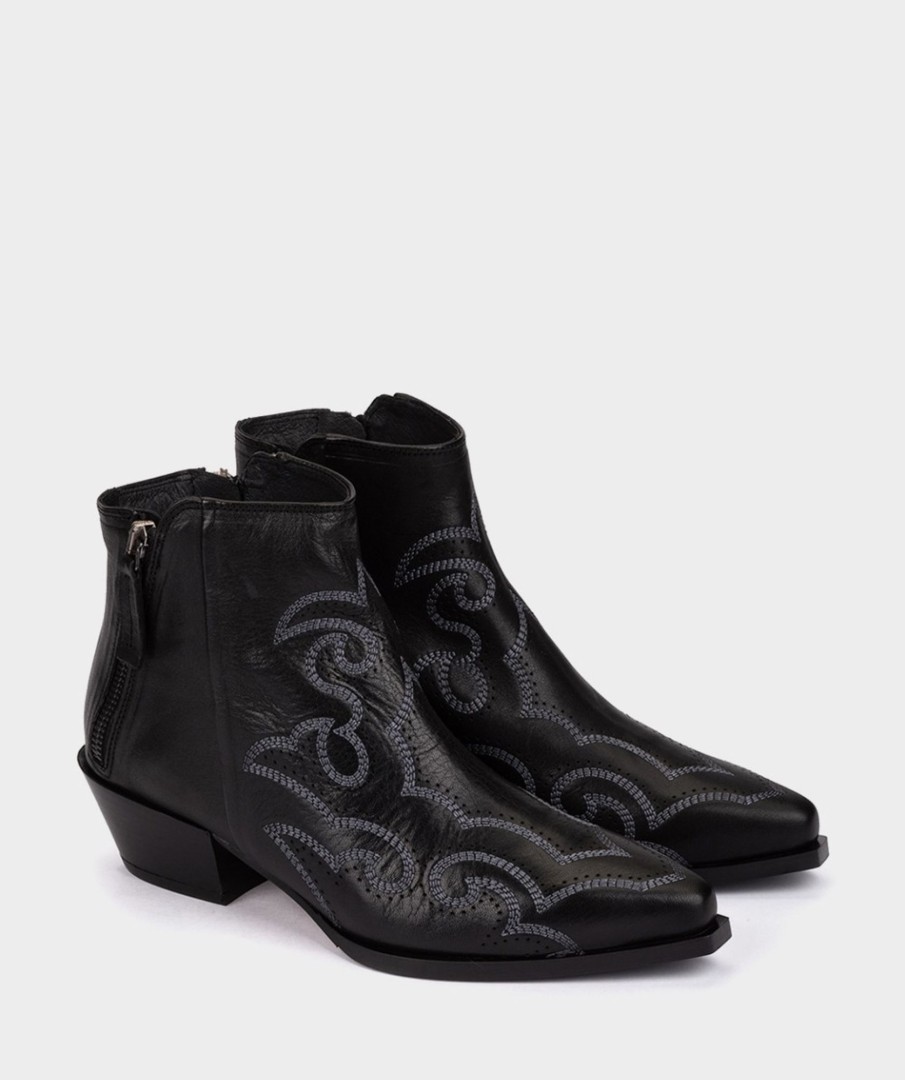 Calzado Pedro Miralles | Botines De Piel Efecto Engrasado De Color Negro Elit Negro