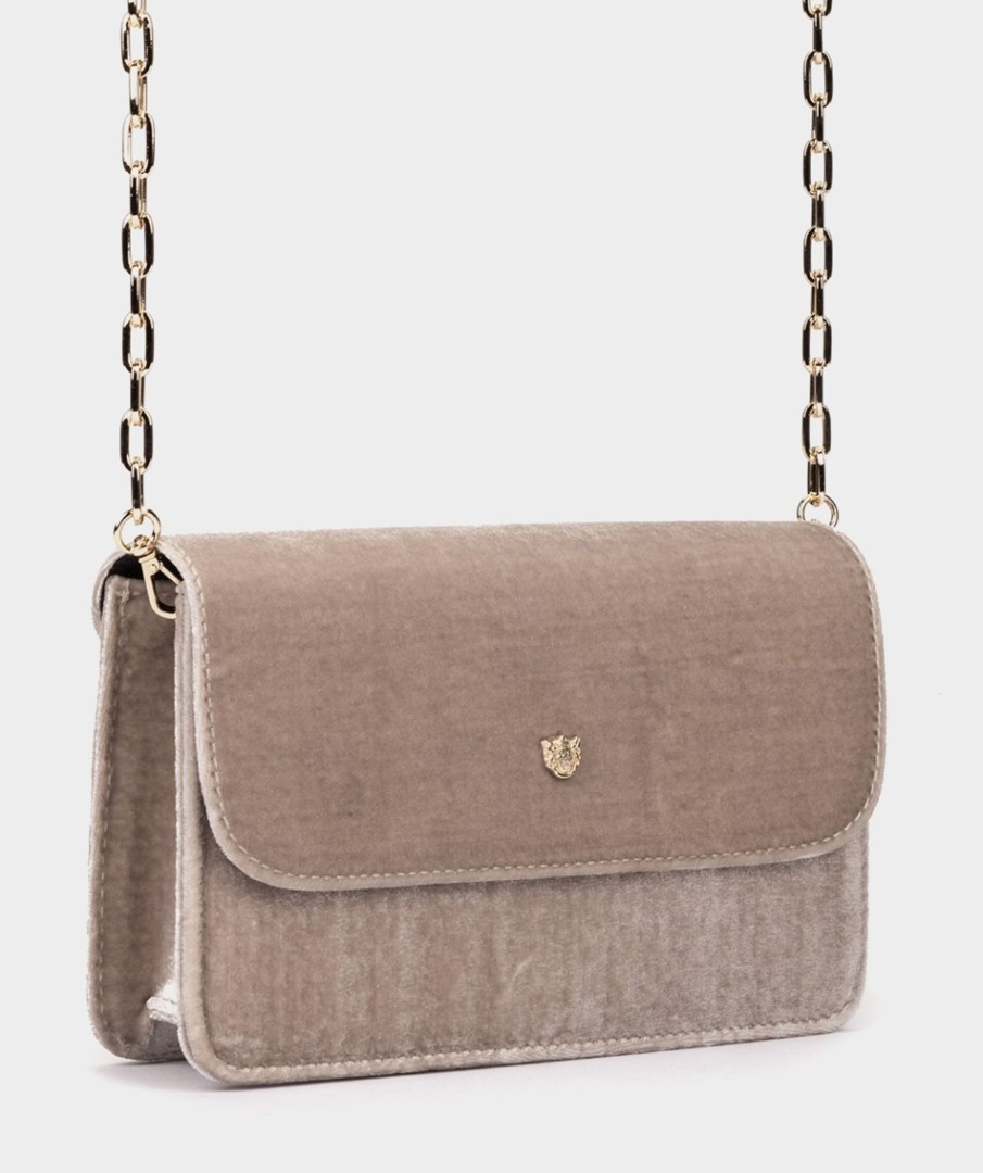 Bolsos Y Accesorios Pedro Miralles | Bolso De Fiesta De Terciopelo Con Cadena Velvet Beige