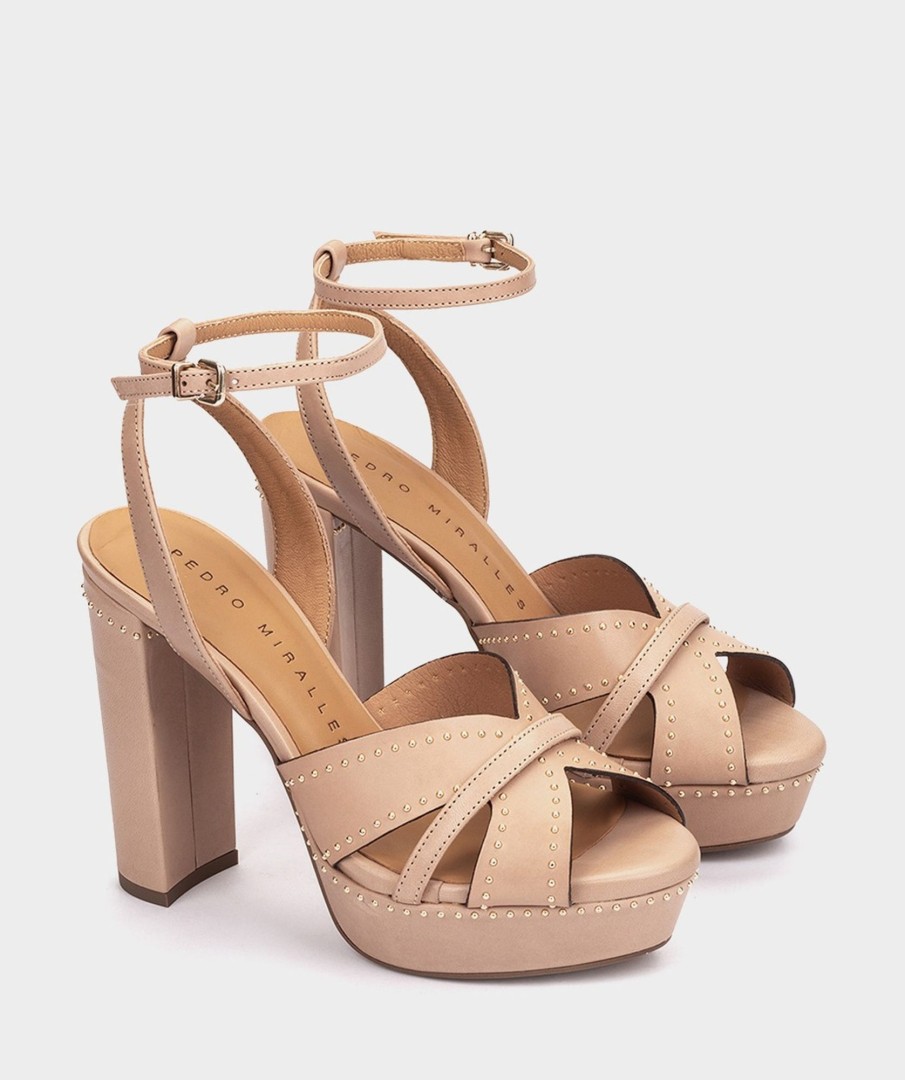 Calzado Pedro Miralles | Sandalias De Tacon De Piel Alfa Nude