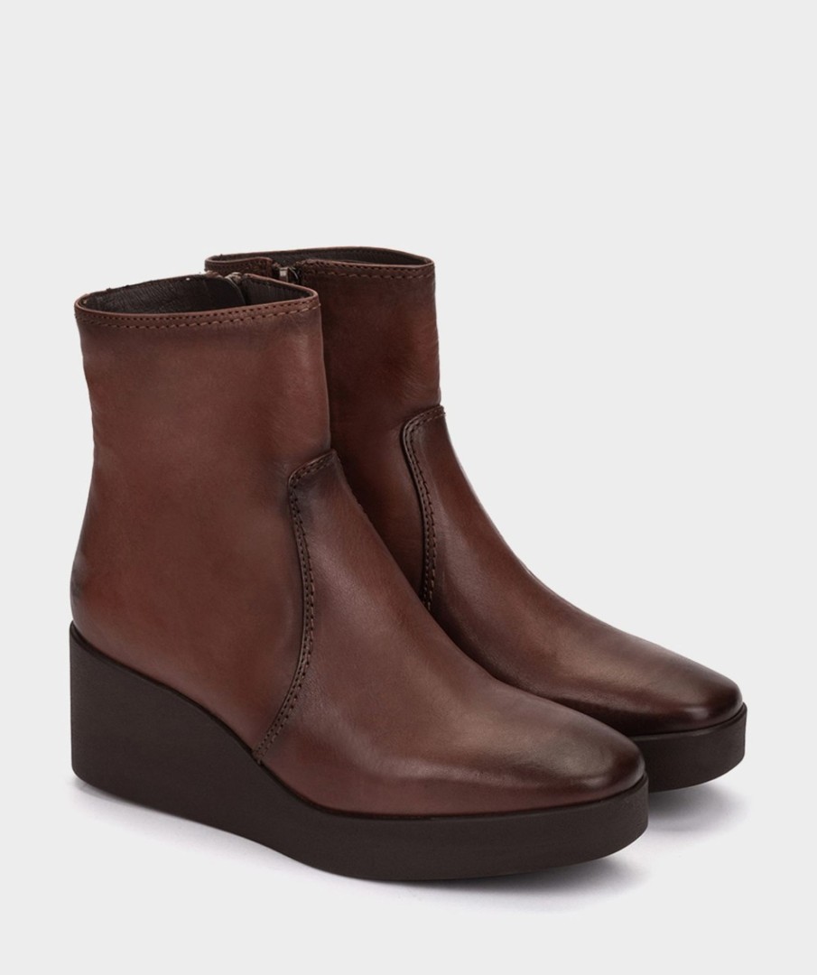 Calzado Pedro Miralles | Botines De Cuna Con Plataforma De Piel En Color Marron Elit Polisandro