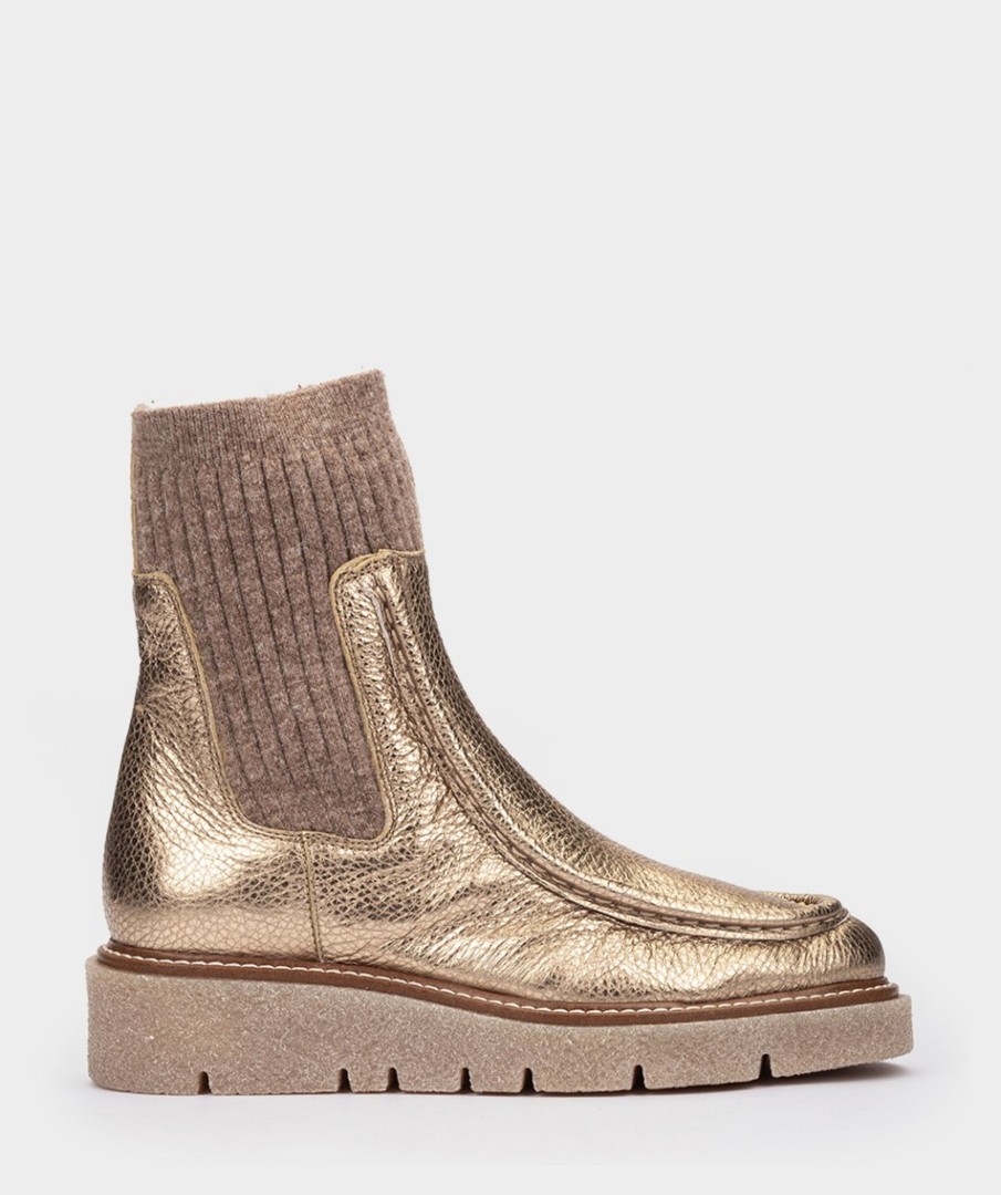 Calzado Pedro Miralles | Botines De Piel Metalizada En Color Dorado Nucleo Metal Platino