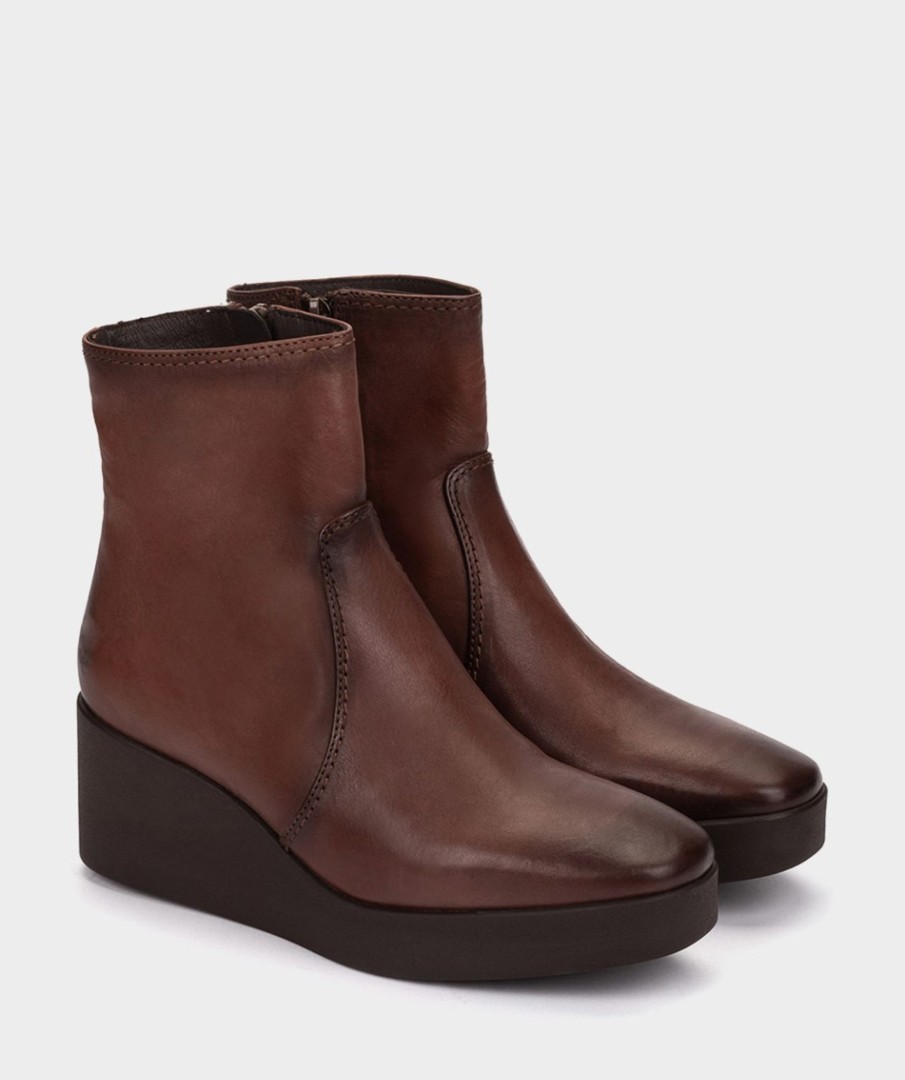 Calzado Pedro Miralles | Botines De Cuna Con Plataforma De Piel En Color Marron Elit Polisandro