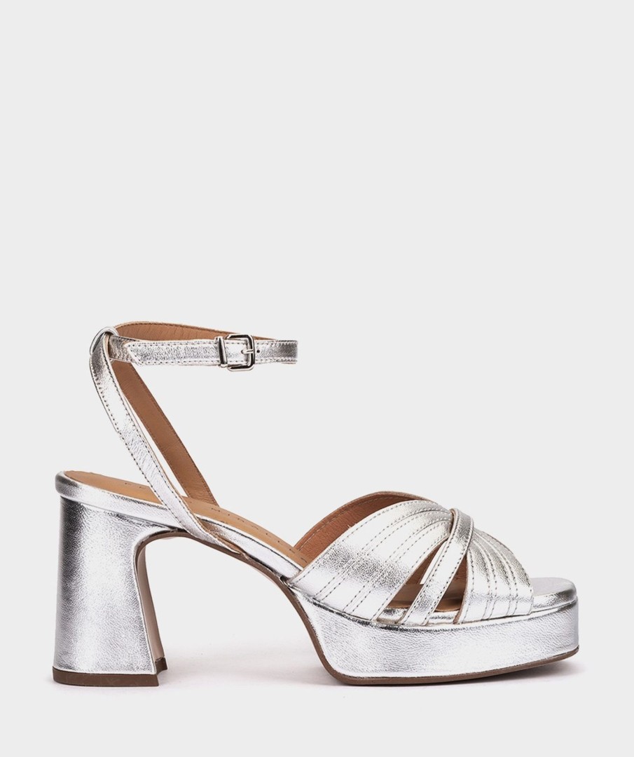 Calzado Pedro Miralles | Sandalias Tacon De Piel Napa Metal Plata