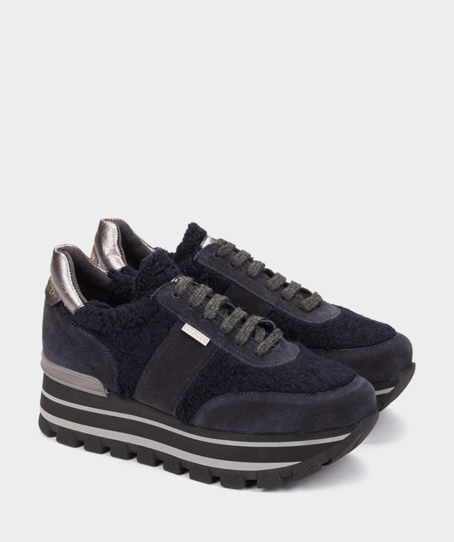 Calzado Pedro Miralles | Zapatillas Deportivas De Serraje Y Borreguillo Velour Navy