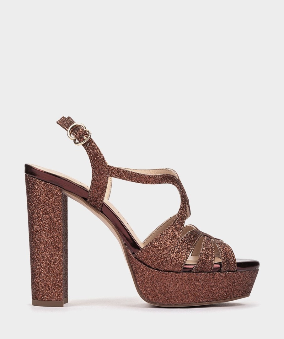 Calzado Pedro Miralles | Sandalias De Tacon De Purpurina. Bright Super Bronce