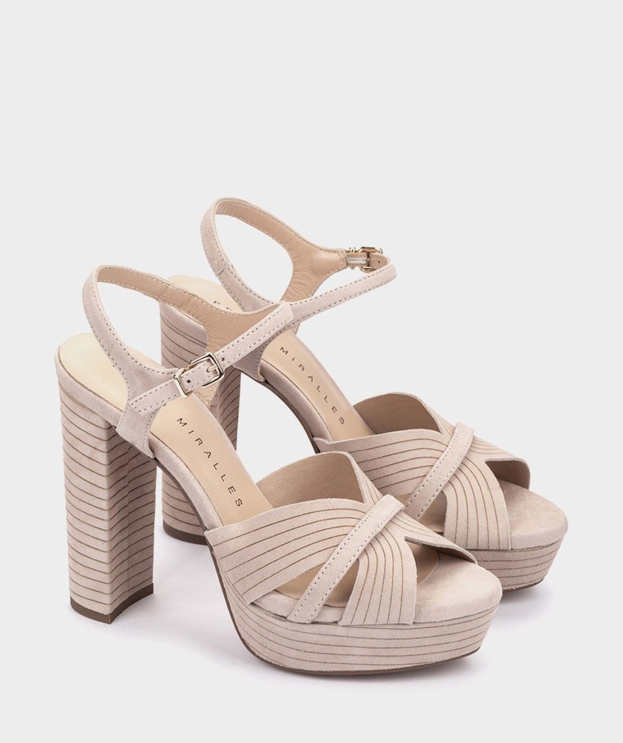 Calzado Pedro Miralles | Sandalias De Tacon De Piel Ante Nude