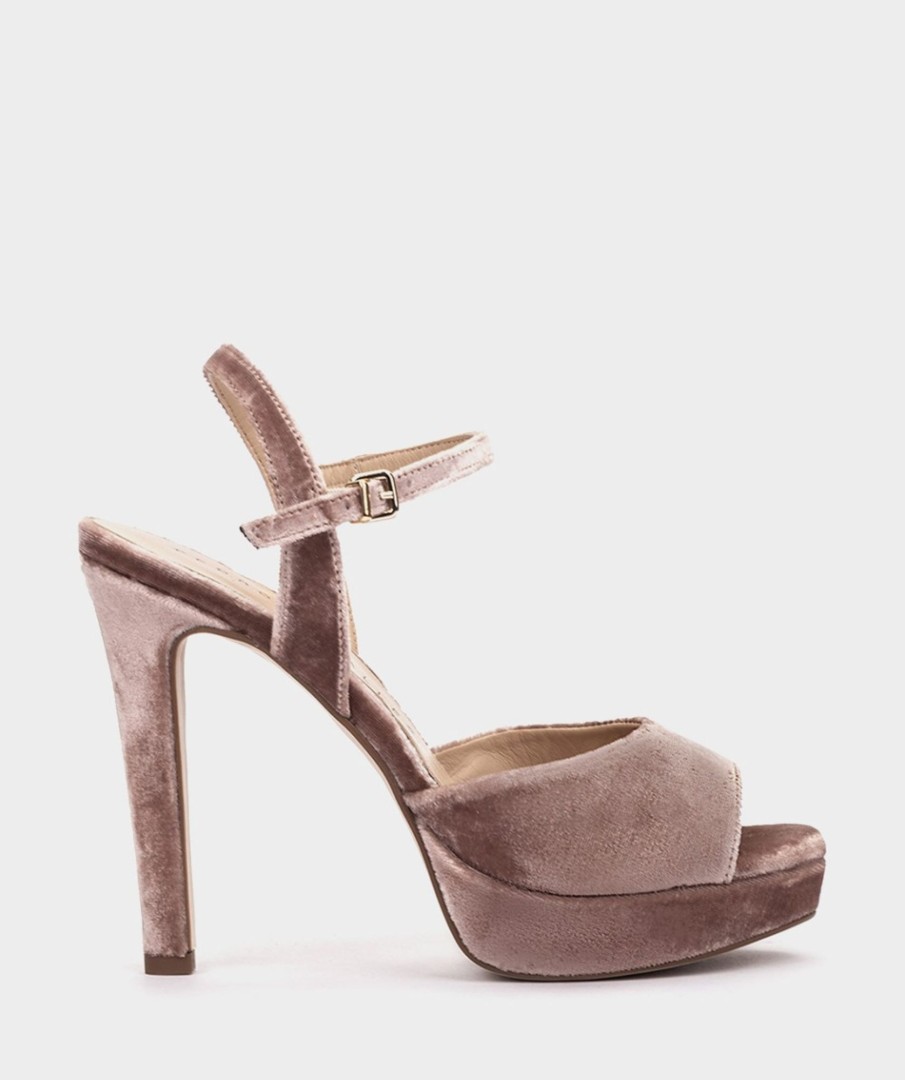 Calzado Pedro Miralles | Sandalias De Tacon Con Plataforma Fabricadas En Terciopelo De Color Nude Velvet Nude