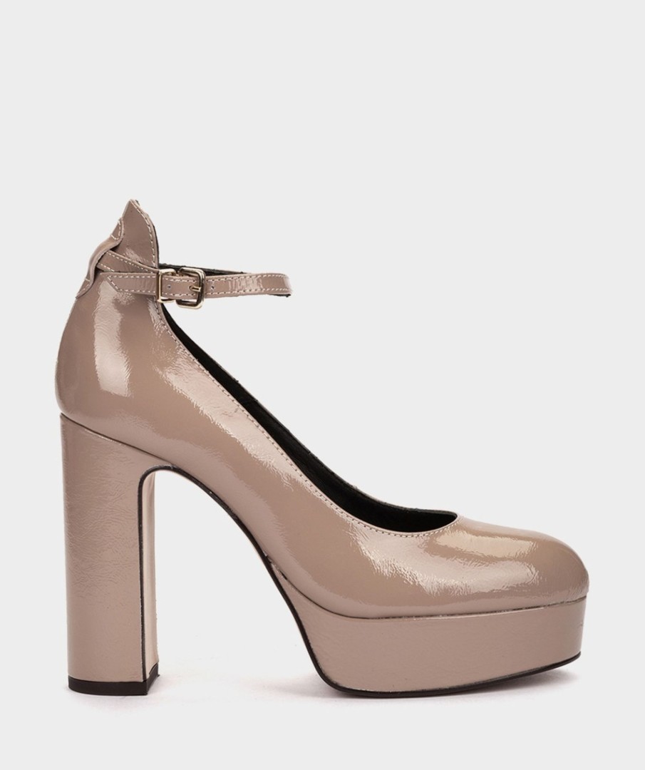 Calzado Pedro Miralles | Zapatos De Tacon Con Plataforma Confeccionados En Charol De Color Nude Reflex Nude