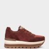 Calzado Pedro Miralles | Zapatillas Deportivas De Piel En Color Burdeos Velour Rust