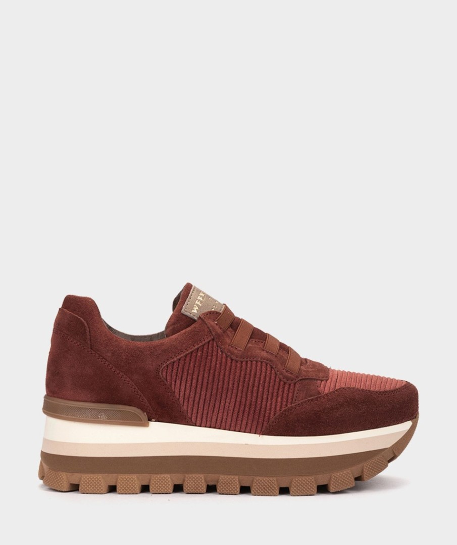 Calzado Pedro Miralles | Zapatillas Deportivas De Piel En Color Burdeos Velour Rust