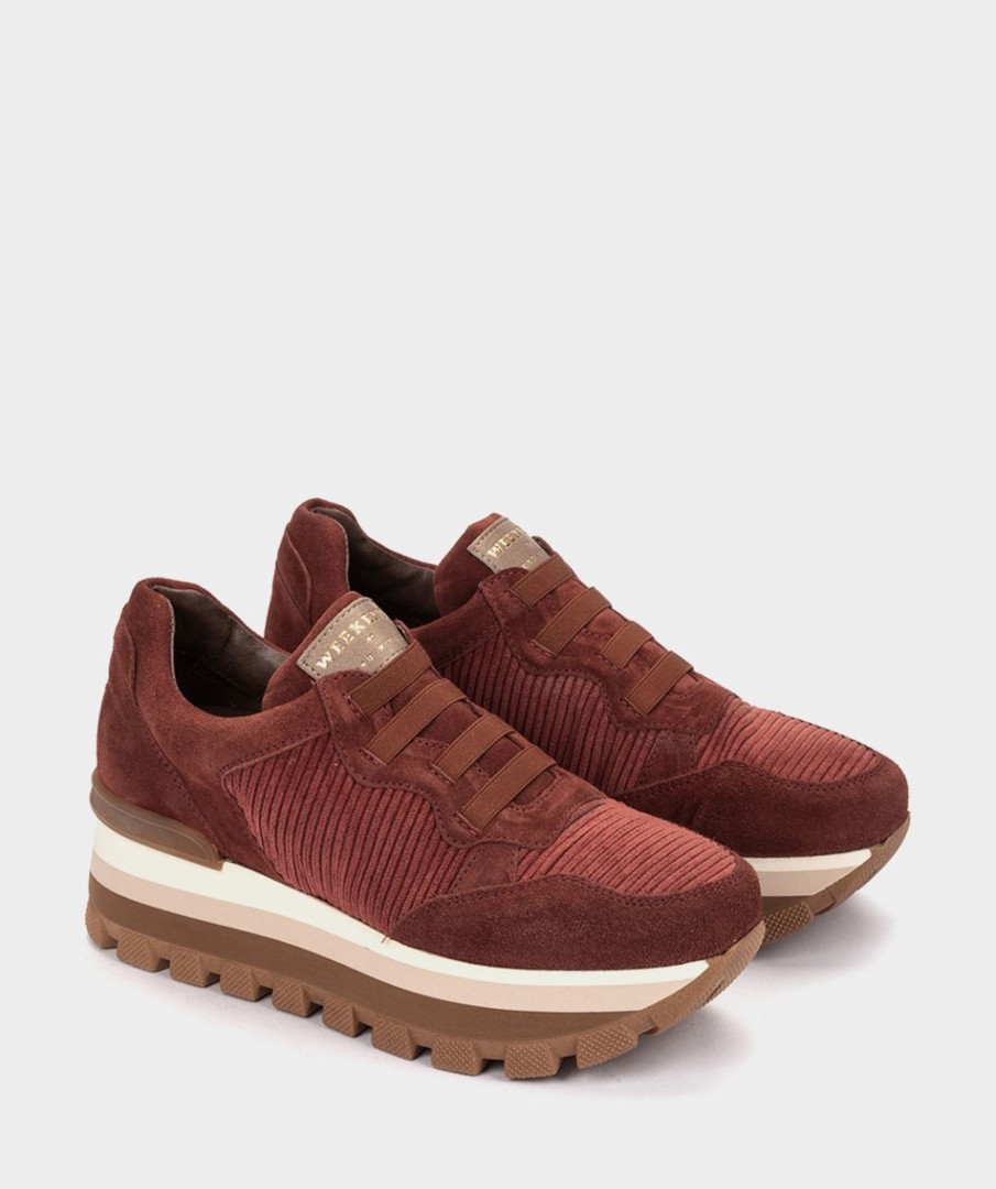 Calzado Pedro Miralles | Zapatillas Deportivas De Piel En Color Burdeos Velour Rust