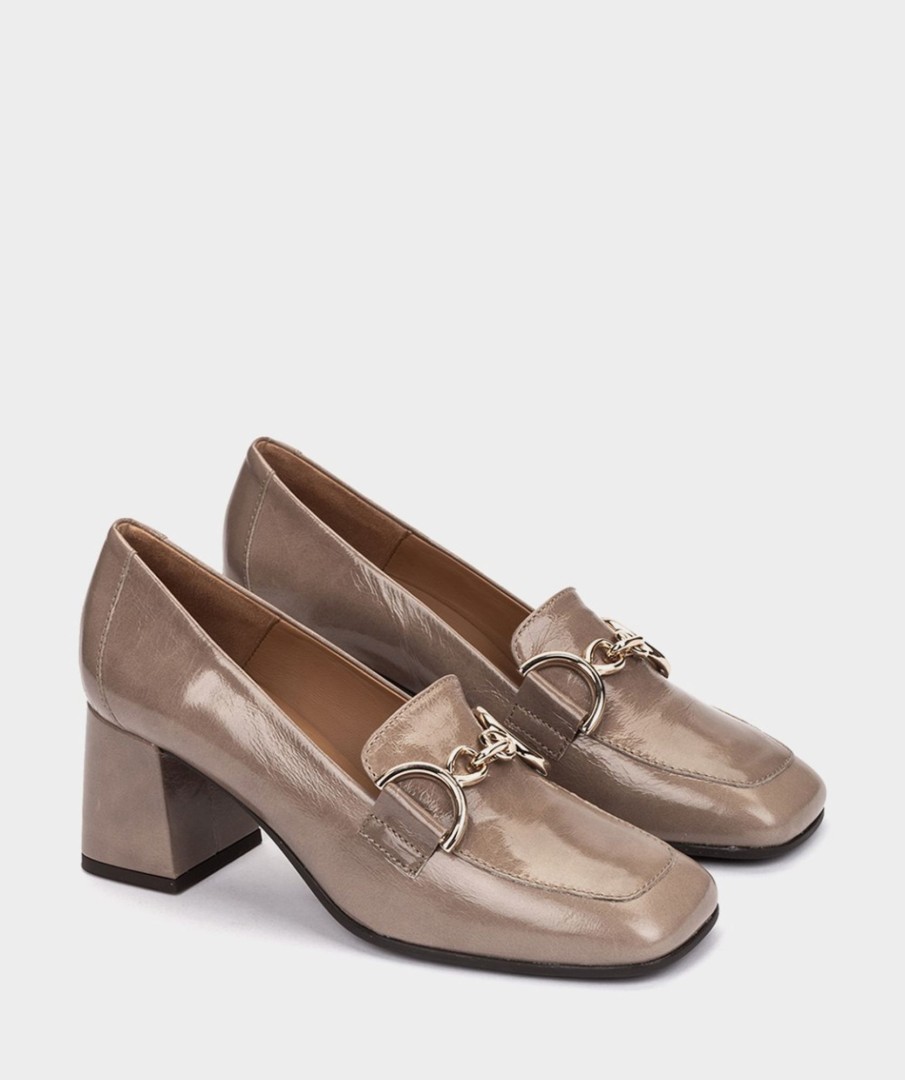 Calzado Pedro Miralles | Zapatos De Tacon De Charol En Color Taupe Venice Peltro