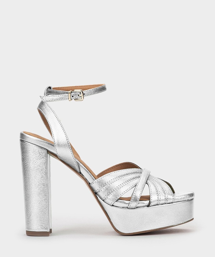 Calzado Pedro Miralles | Sandalias De Tacon De Piel Napa Metal Plata