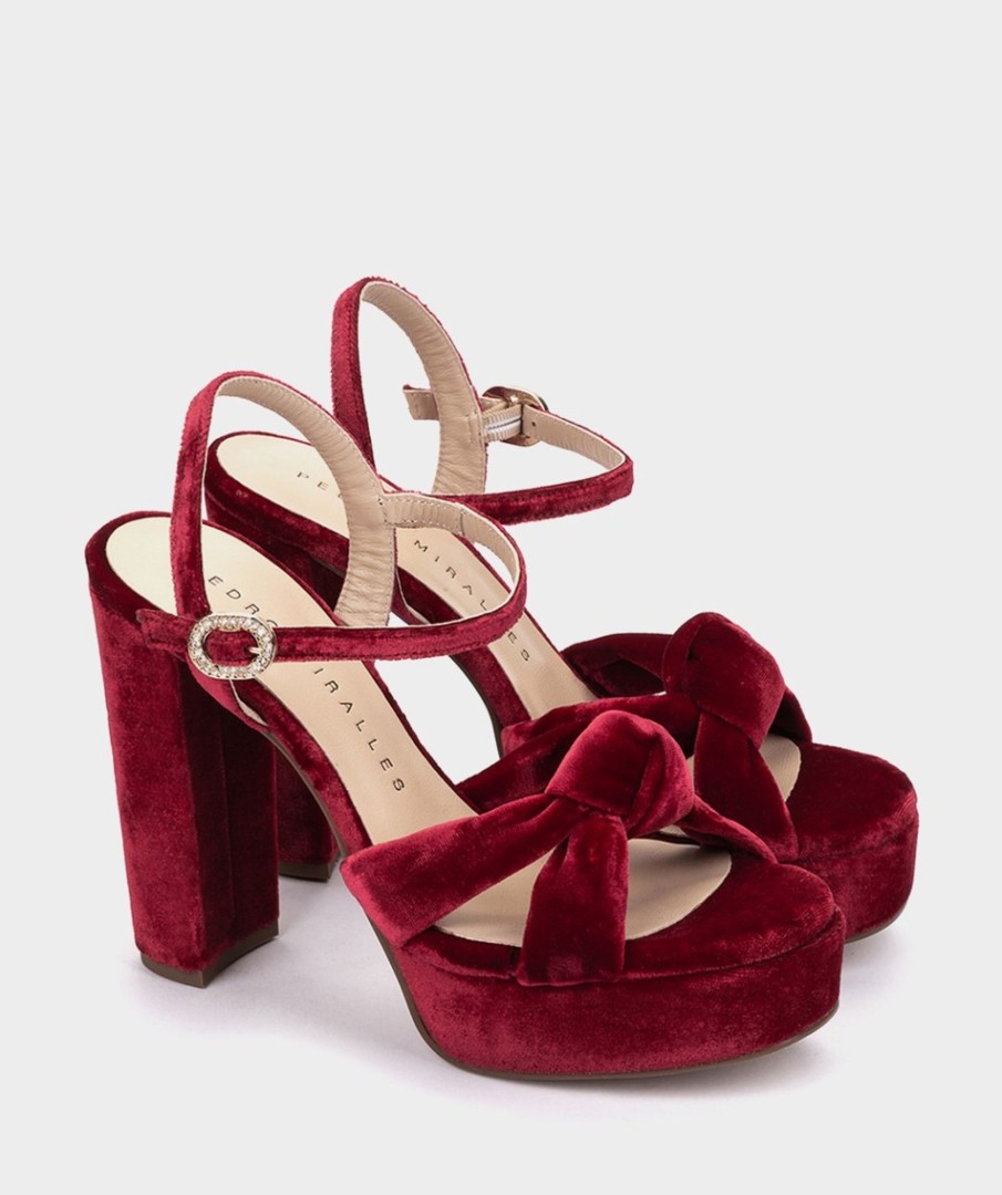 Calzado Pedro Miralles | Sandalias De Tacon De Terciopelo Velvet Guinda